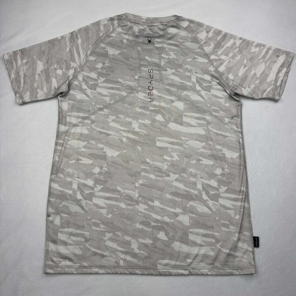 Spyder Mens Size S Rash Guard Swim Shirt Grey Camo UPF 30+ Short Sleeve Small